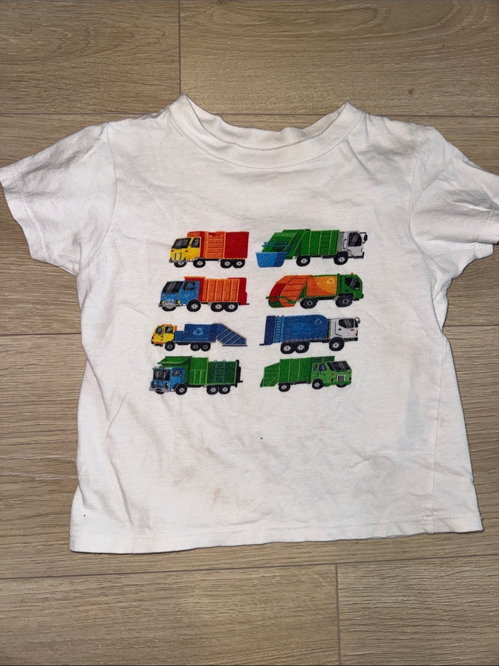 Kids White Tee with Colorful Garbage Truck Print